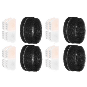Set of six black hair rollers with white centers on a white background at Pet Servo