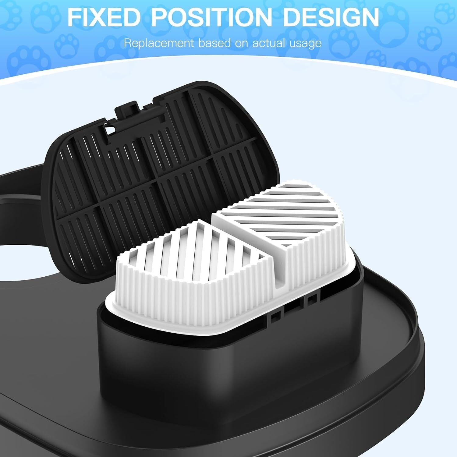 Black and white kitchen appliance with grid design on a light blue background at Pet Servo