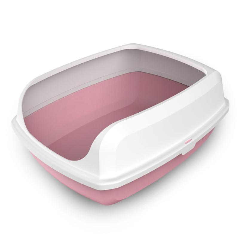 Pink and white pet litter box on a white background at Pet Servo
