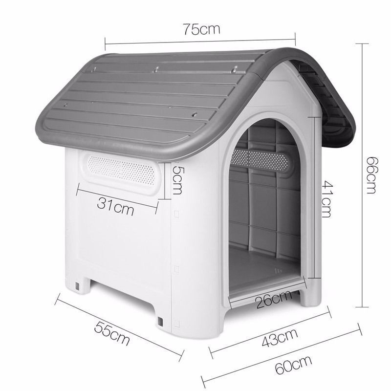 Dimensions of a pet house with measurements labeled at Pet Servo