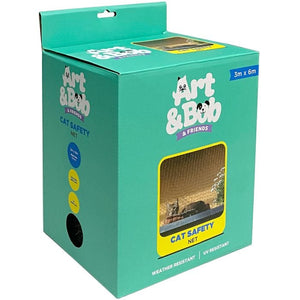 Teal packaging of Art & Bob Cat Safety Net with product image and text on a white background