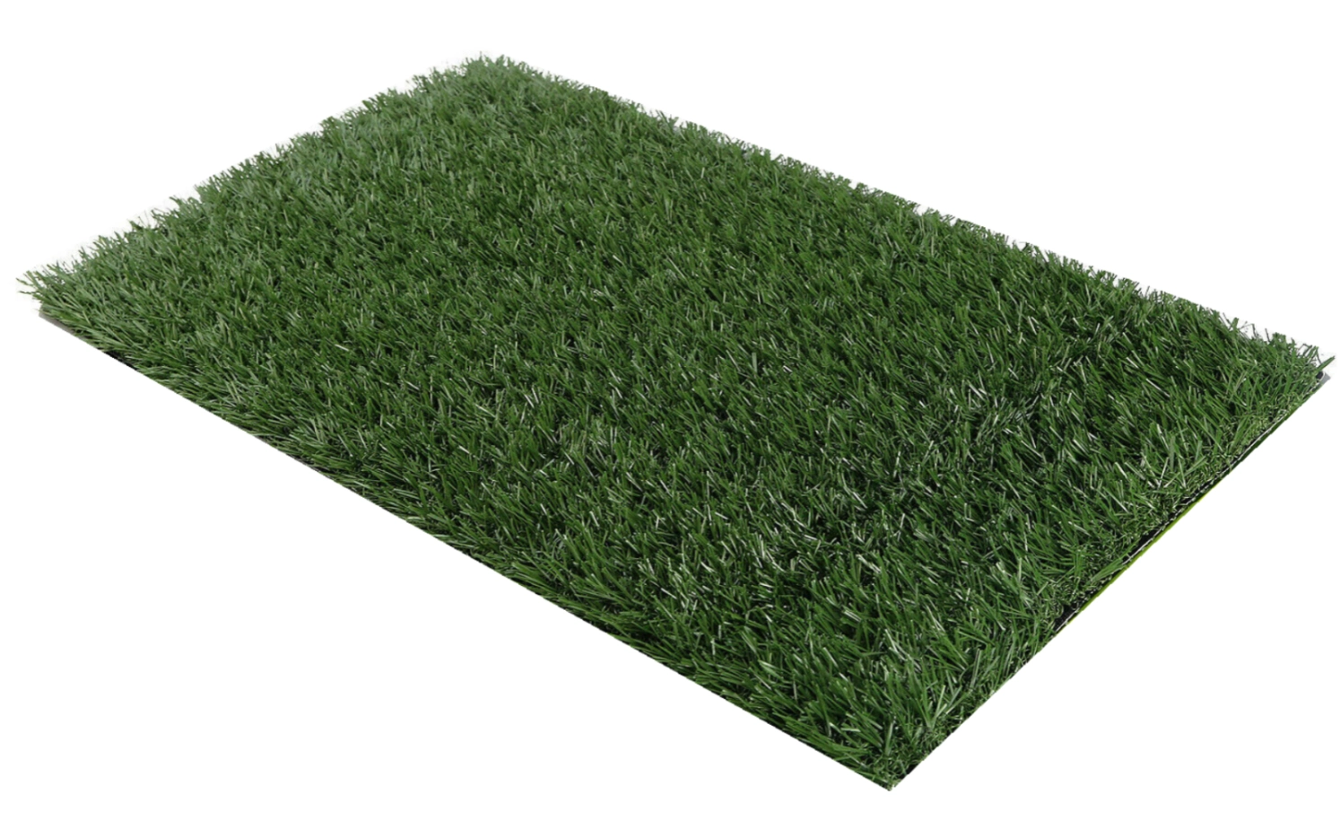 Rectangular piece of artificial grass on a white background
