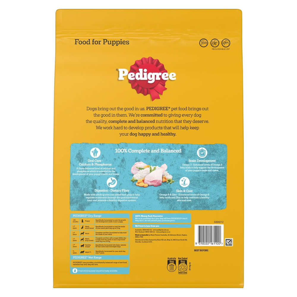 PEDIGREE Puppy Dry Dog Food Chicken with Rice 2.5kg, 4 Pack Petservo-1