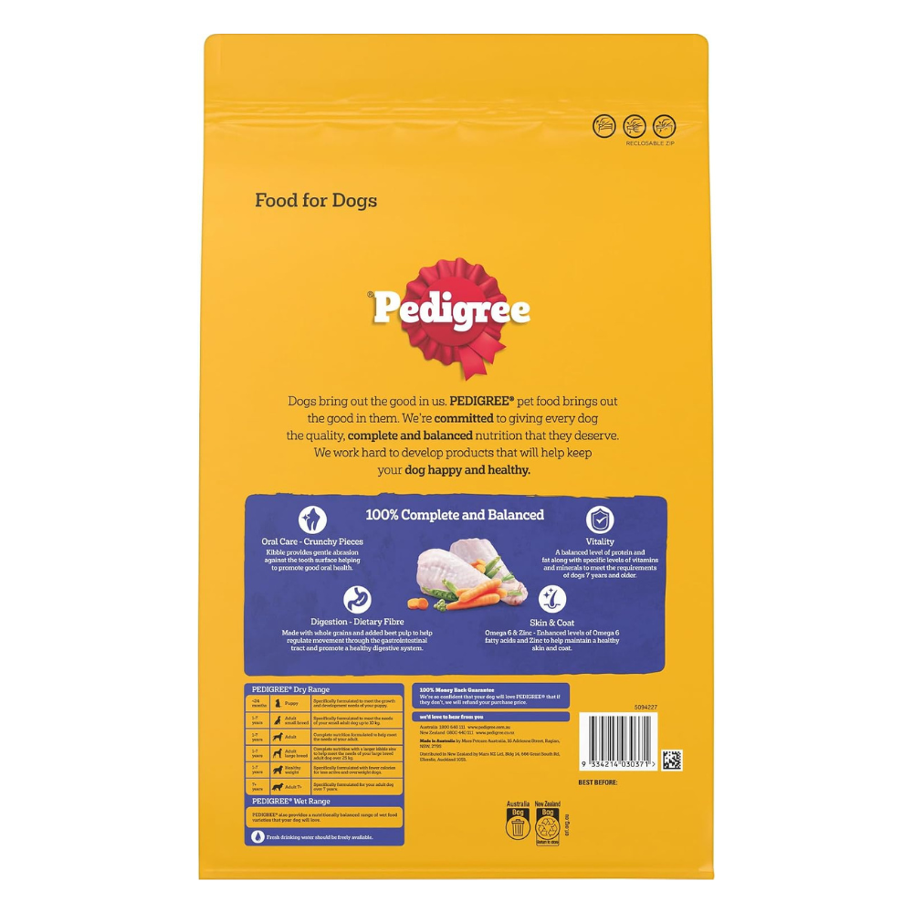 PEDIGREE - Adult 7+ Dry Dog Food with Real Turkey 3kg Bag, 4 Pack at pet servo-1