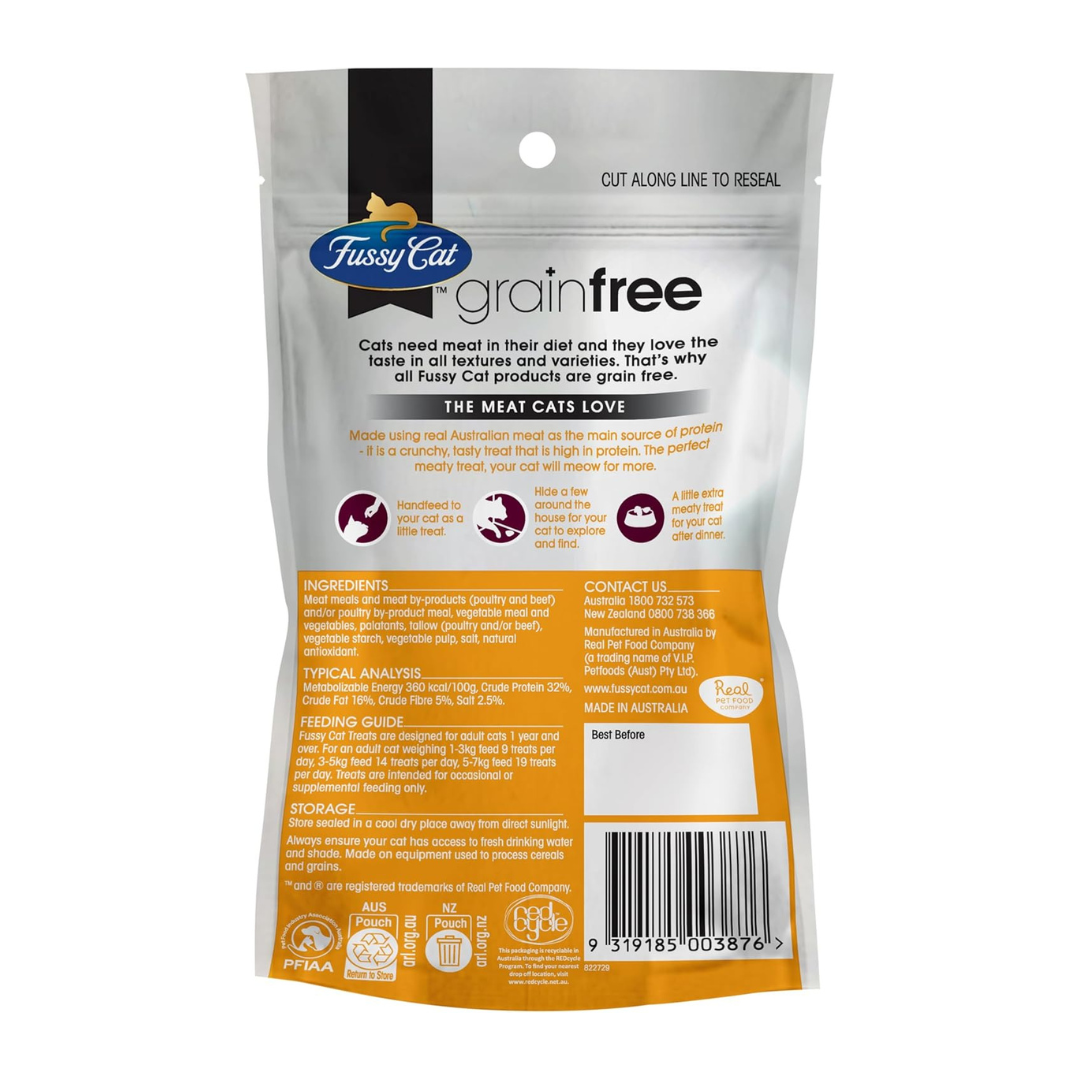 Fussy Cat grain-free cat food packaging on a white background