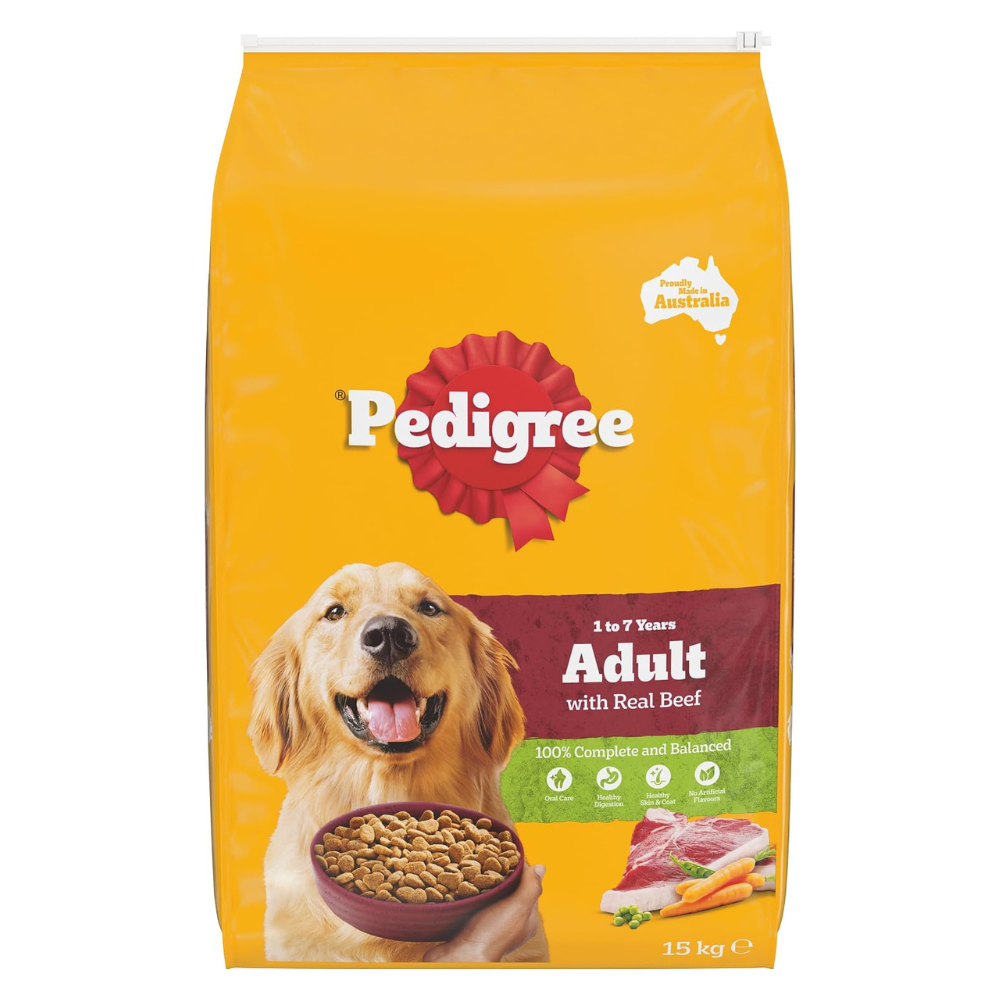 Buy Pedigree Adult Dry Dog Food with Beef 15kg Bag at Pet Servo-1