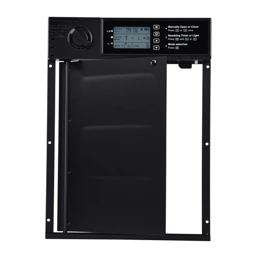 Black electronic control panel with digital display on a white background at Pet Servo