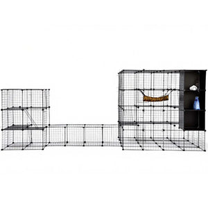 Pet playpen with multiple levels and shelves on a white background at Pet Servo