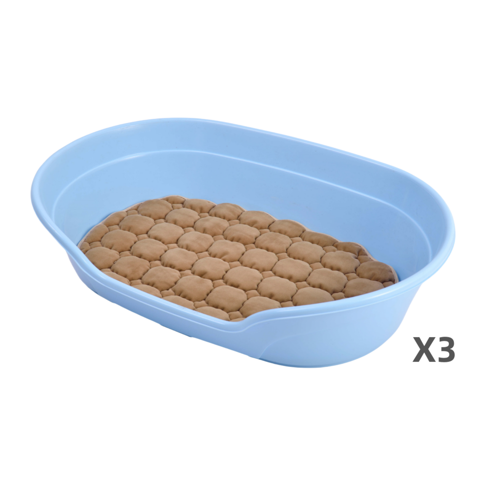 Blue pet litter box with brown litter on a white background at Pet Servo