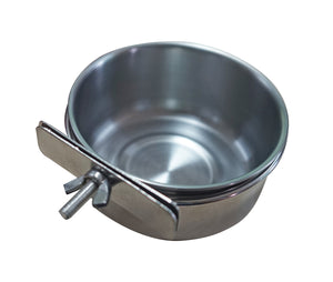 Metallic bowl with a handle on a white background at Pet Servo