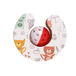 Colorful cat-themed rattle toy on a white background at Pet Servo