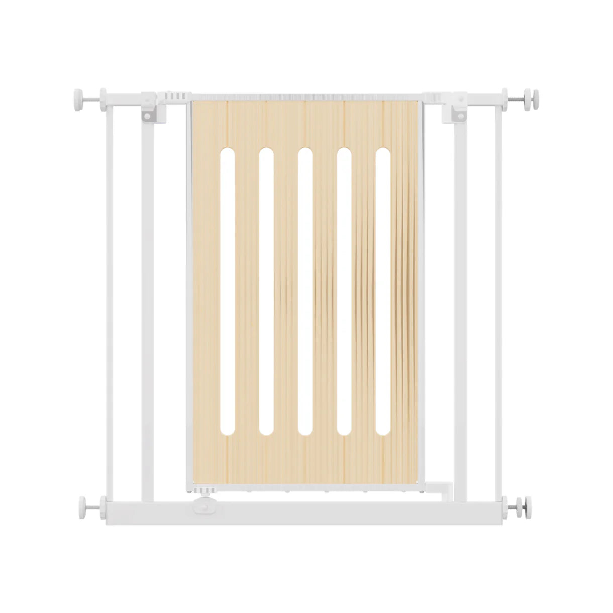 Wooden baby gate with white frame on a white background at Pet Servo