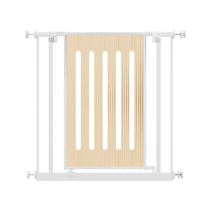 Wooden baby gate with white frame on a white background at Pet Servo