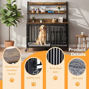 Dog sitting in a pet crate with product details highlighted at Pet Servo