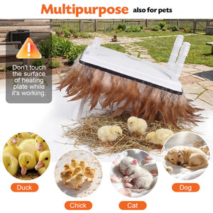 Heating pad for pets with images of different animals and a warning label at Pet Servo