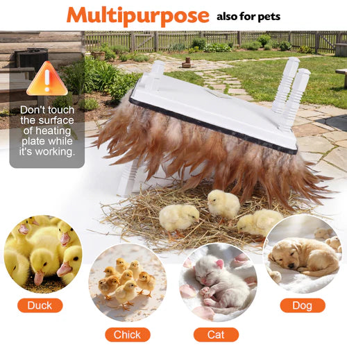 Heating pad for pets with images of different animals and a warning label at Pet Servo