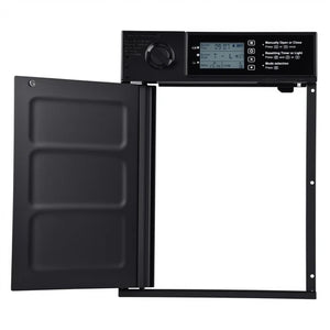 Black wall-mounted oven with digital control panel on a white background at Pet Servo