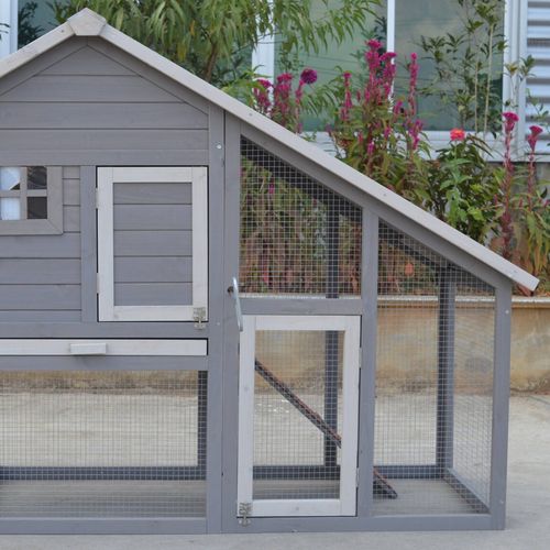 YES4PETS Grey Large Chicken Coop Rabbit Hutch Guinea Pig Cage PetServo-2