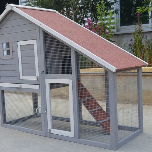 YES4PETS Grey Large Chicken Coop Rabbit Hutch Guinea Pig Cage PetServo-3