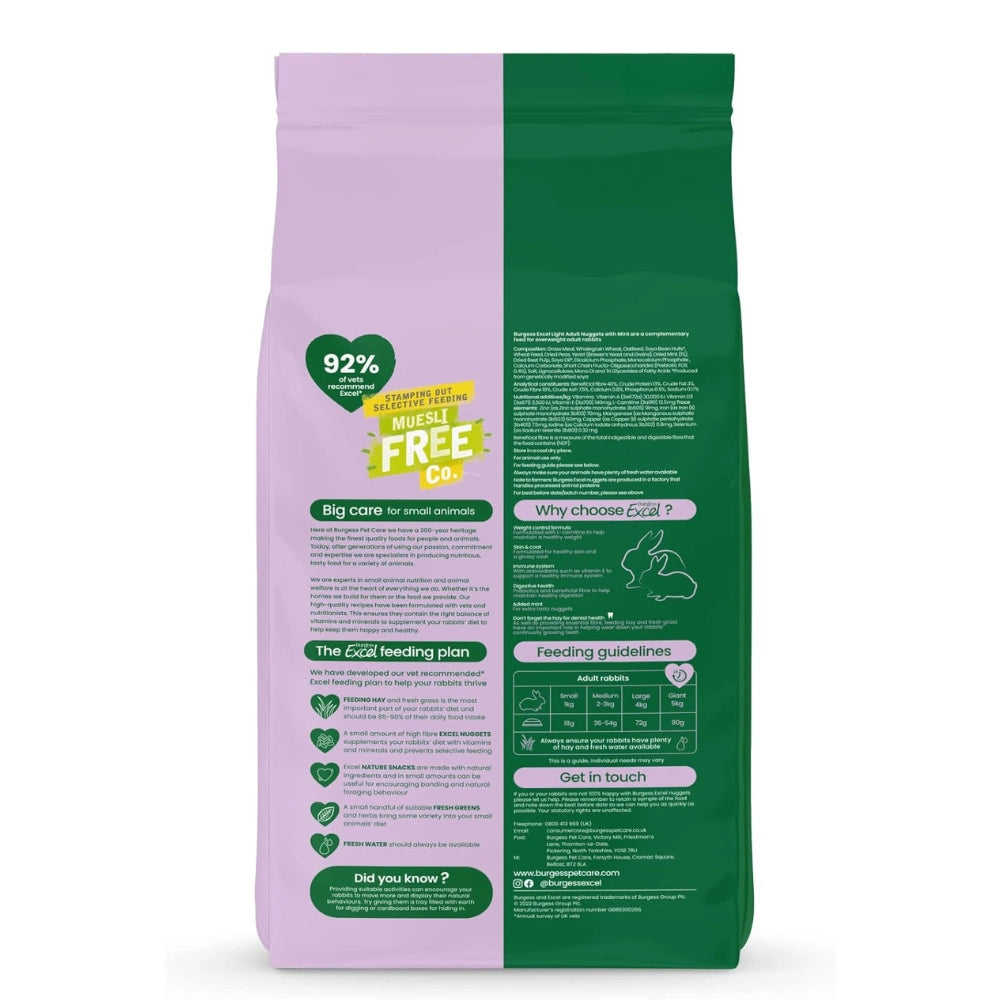 Burgess - Excel Light Pellets for Overweight Rabbits 1.5kg - Petservo ...