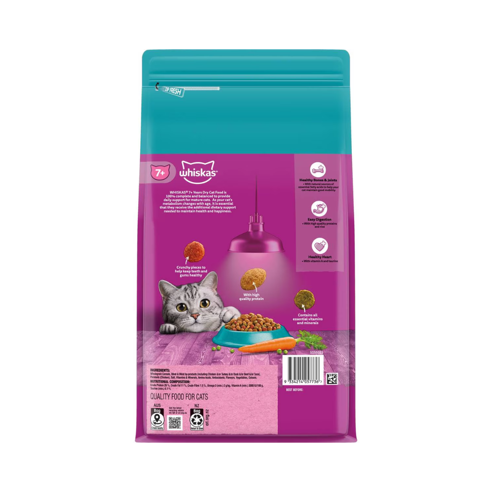 Whiskas - Senior 7+ Years Dry Cat Food Tuna & Sardine Flavours 1.8kg - Petservo