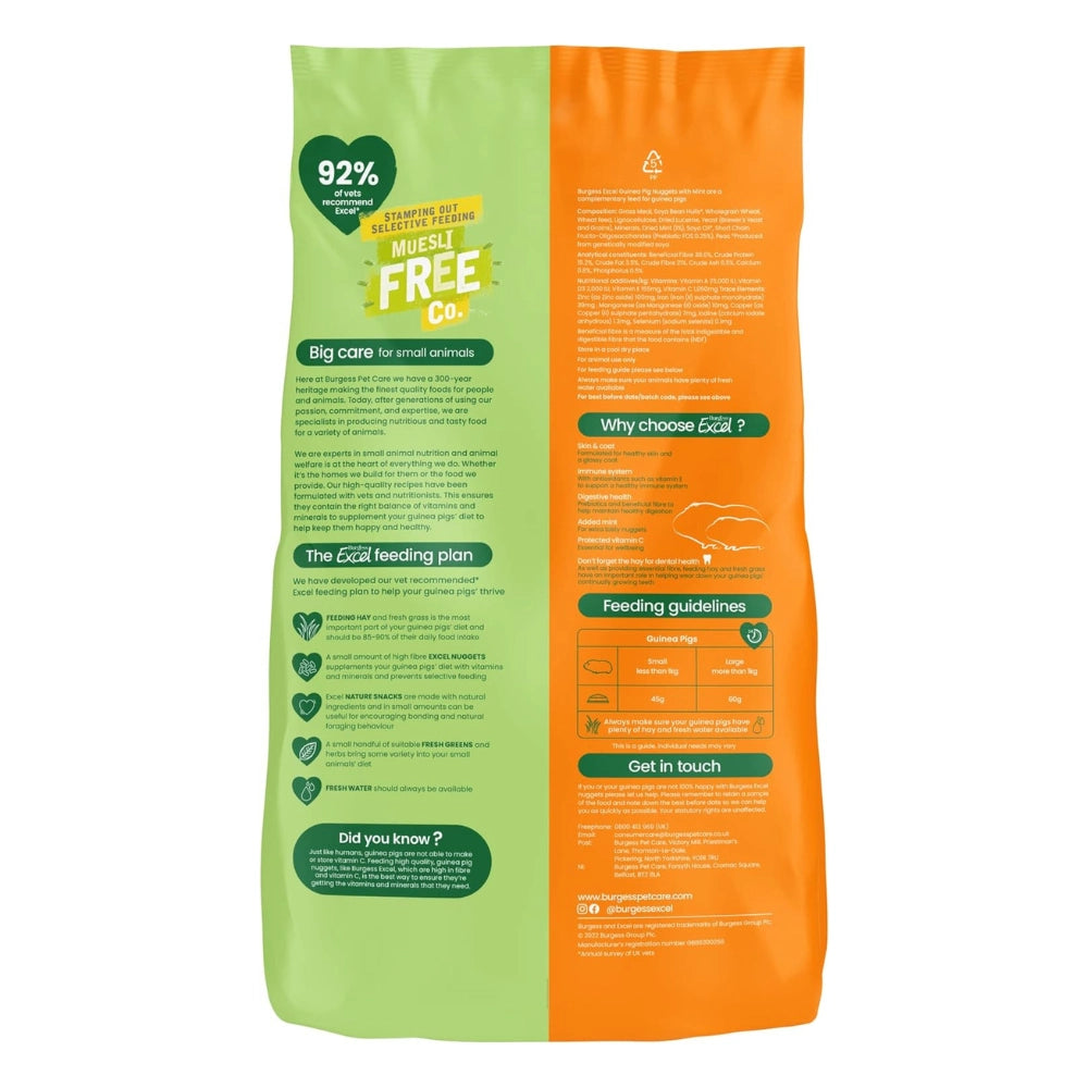Burgess - Excel Guinea Pig Pellets with Mint 1.5kg - Petservo