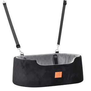 Pet swing with black frame and gray cushion on a white background at Pet Servo