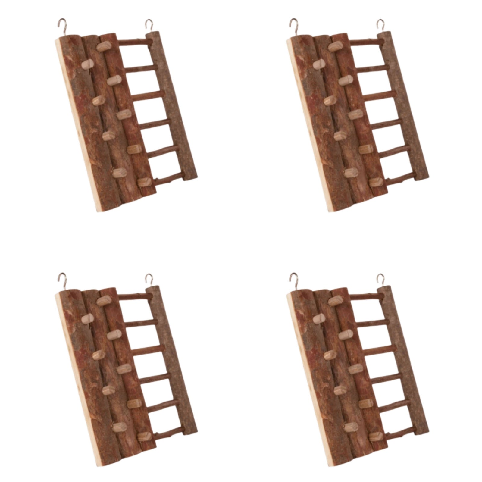 Four small rustic wooden ladder wall hangings with metal hanging loops, arranged in a 2x2 grid on a plain white background at Pet Servo