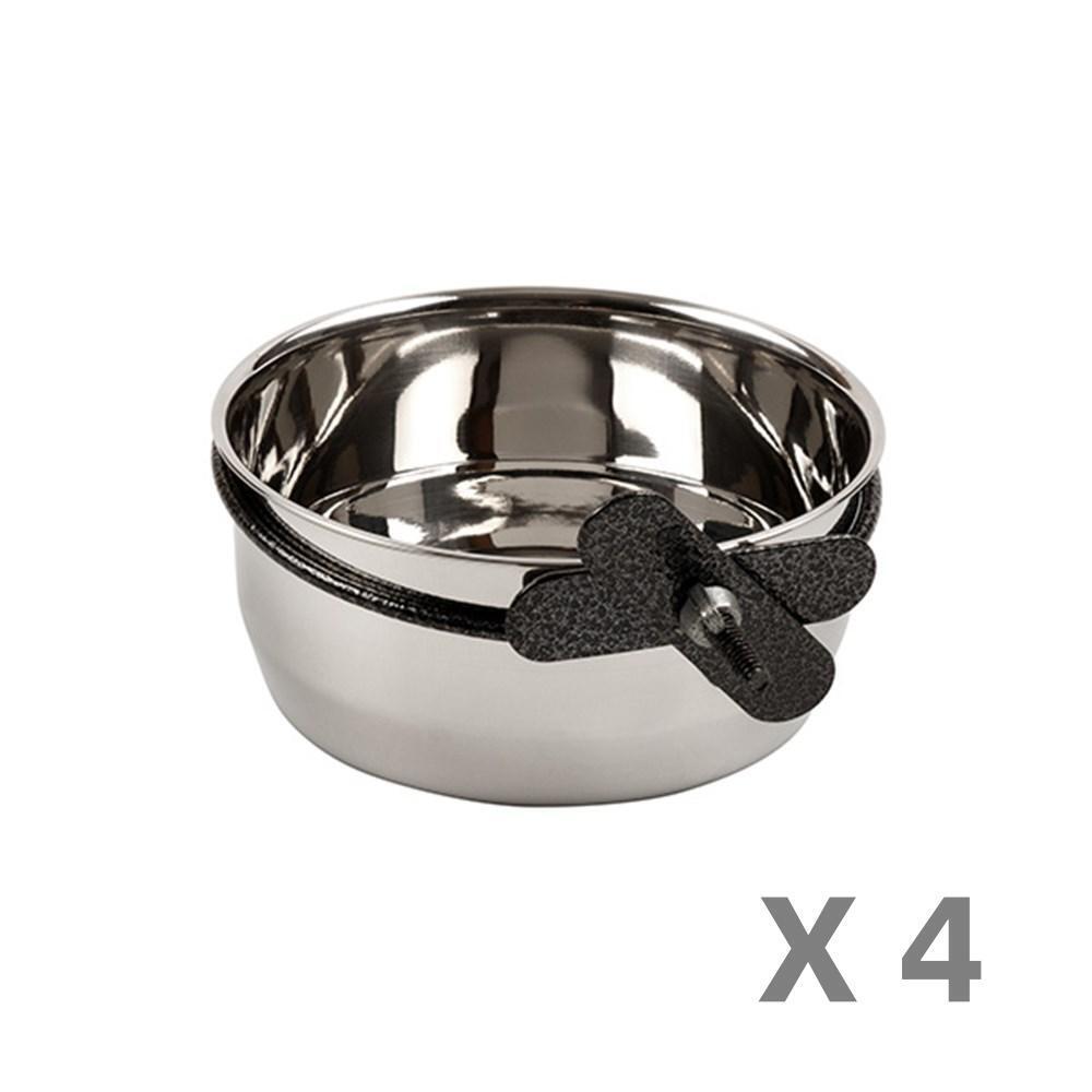 Stainless steel pet bowl with black rubber base on a white background at Pet Servo