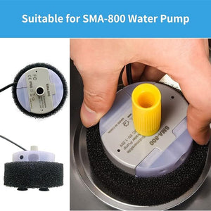 SMA-800 water pump with foam filter and hand holding the pump at Pet Servo