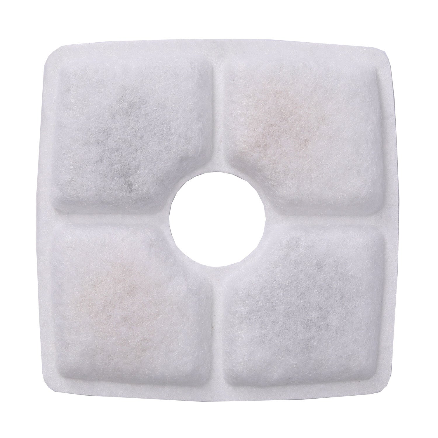 Square white filter with a central round hole on a white background at Pet Servo