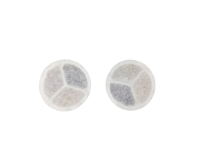 Two round white filters with gray centers on a white background at Pet Servo