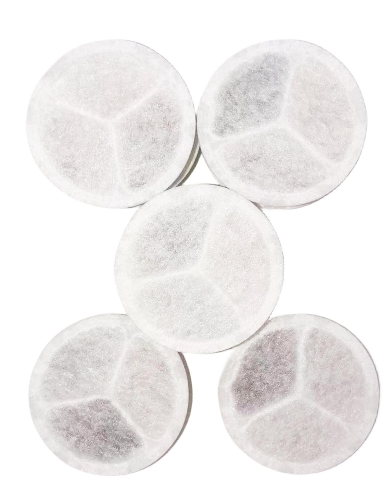 Five white coffee filters on a white background at Pet Servo