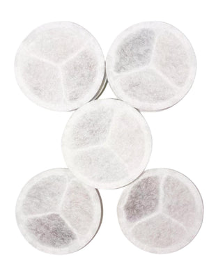 Five white coffee filters on a white background at Pet Servo