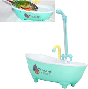Pet bath with faucet and a parrot inside, on a white background at Pet Servo