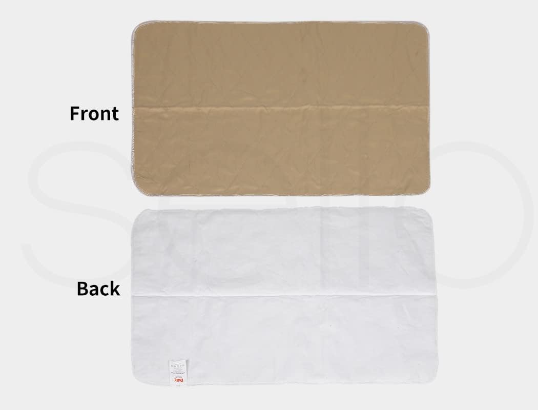 A two-sided baby changing pad shown flat against a light gray background, labeled 'Front' in tan and 'Back' in white. The front side is tan/beige, and the back side is white at Pet Servo