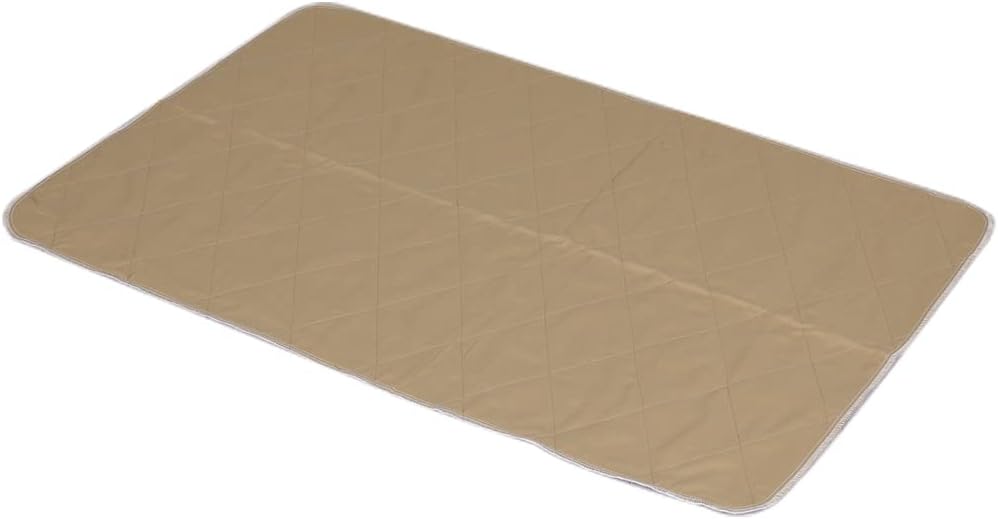 A rectangular quilted tan baby blanket or mat with rounded corners, shown on a plain white background at Pet Servo