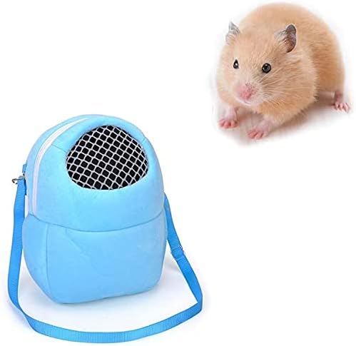 Small blue pet carrier with a hamster on a white background at Pet Servo