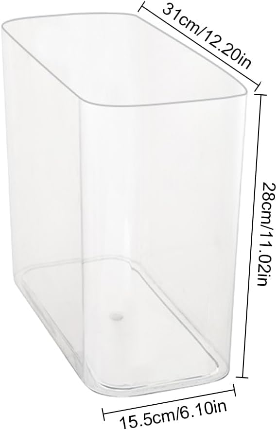 Clear plastic container with dimensions labeled on a white background at Pet Servo