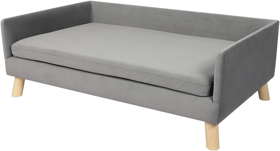 Gray sofa with wooden legs on a white background at Pet Servo