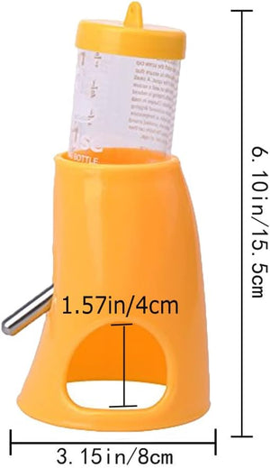 Yellow measuring tool with a white container on top, showing measurements in inches and centimeters at Pet Servo