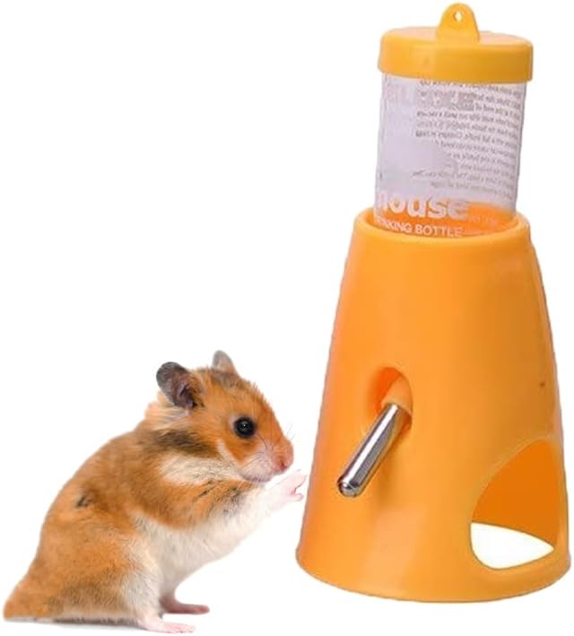 Orange mouse drinking bottle with a small mouse next to it on a white background at Pet Servo