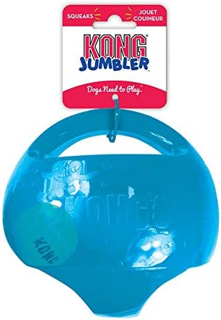 Kong Jumbler blue dog toy ball with its original retail packaging header card, featuring the Kong brand logo at Pet Servo