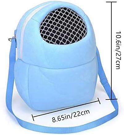 Blue pet carrier with dimensions indicated on a white background at Pet Servo