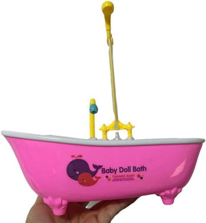 Pink toy bathtub with shower head and hose on a white background at Pet Servo