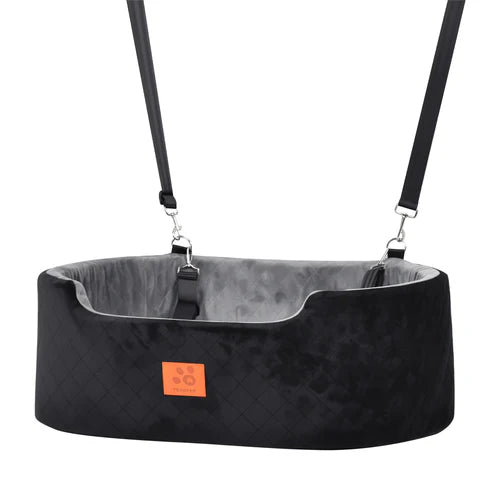 Black pet swing with orange logo on a white background at Pet Servo