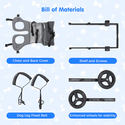 Bill of materials for a product with labeled parts on a light blue background at Pet Servo