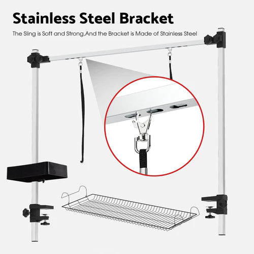 Stainless steel bracket with hanging system on a white background at Pet Servo