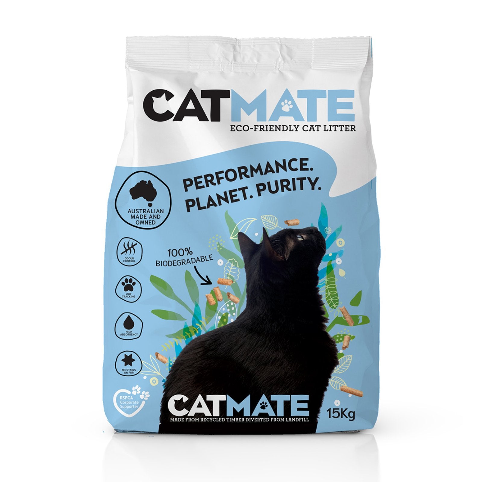 Cat Mate eco-friendly cat litter  15 kg bag with a black cat on a white background at Pet Servo