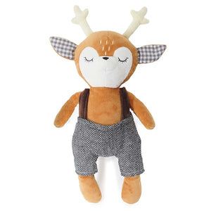 Plush toy deer with checkered antlers and shorts on a white background at Pet Servo